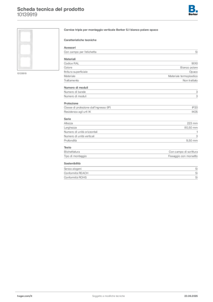 Immagine Berker Scheda tecnica del prodotto 10139919 | Hager Italia