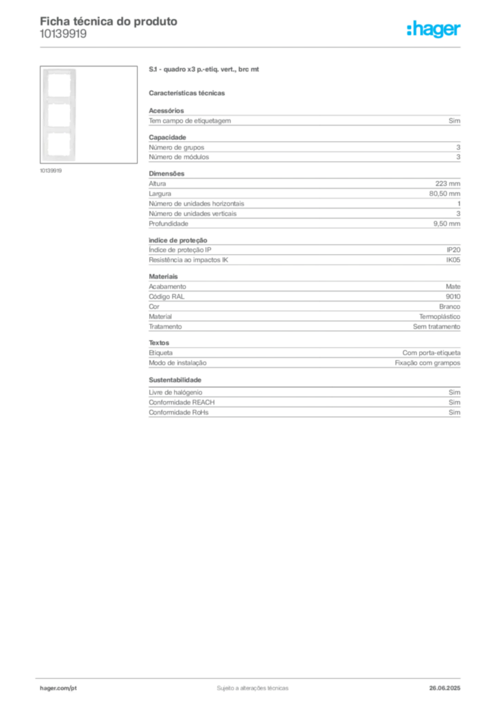 Imagem Hager Ficha técnica do produto 10139919 | Hager Portugal