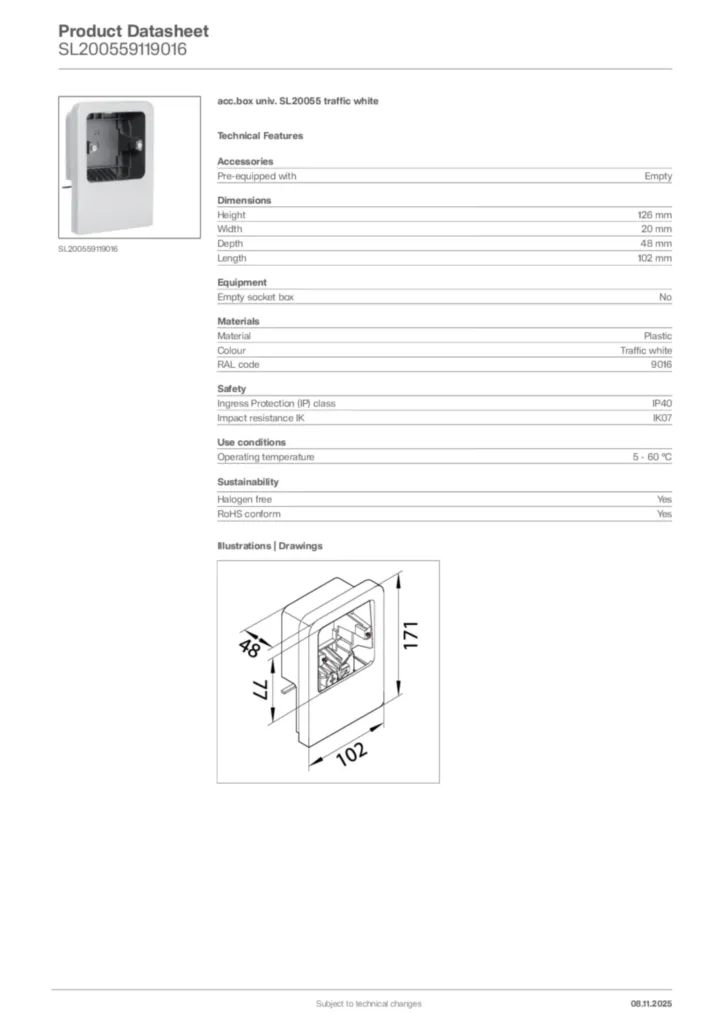 Image Hager Product data sheet SL200559119016  | Hager Africa