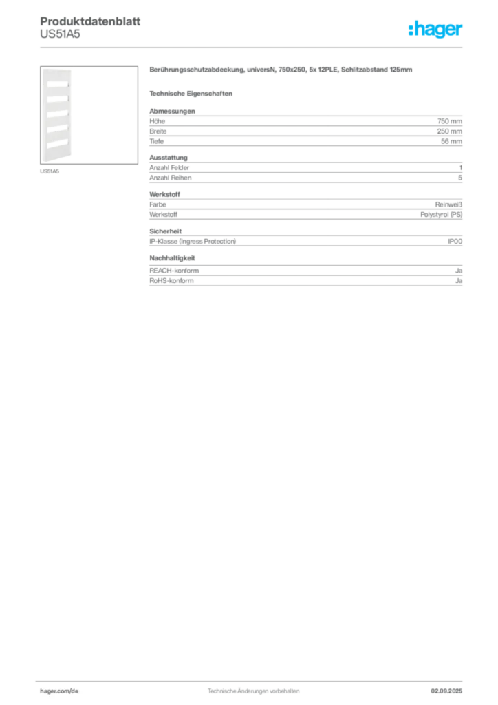 Bild Hager Produktdatenblatt US51A5 | Hager Deutschland