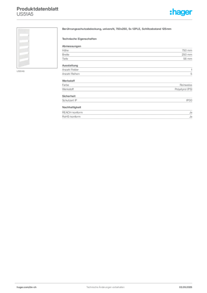 Bild Hager Produktdatenblatt US51A5 | Hager Schweiz