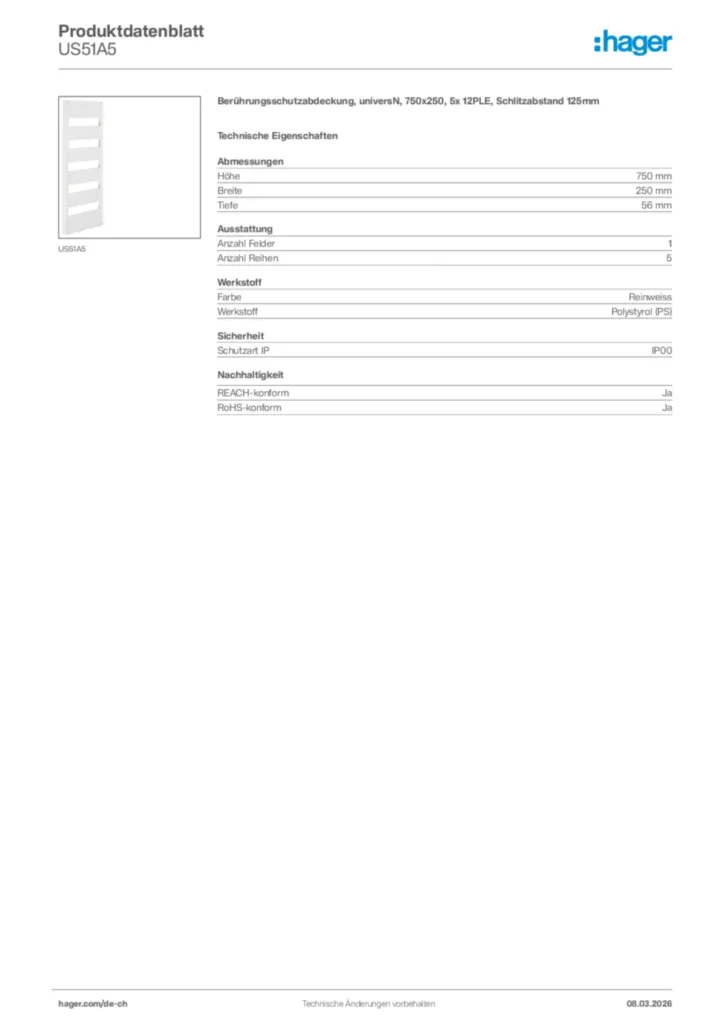 Bild Hager Produktdatenblatt US51A5 | Hager Schweiz