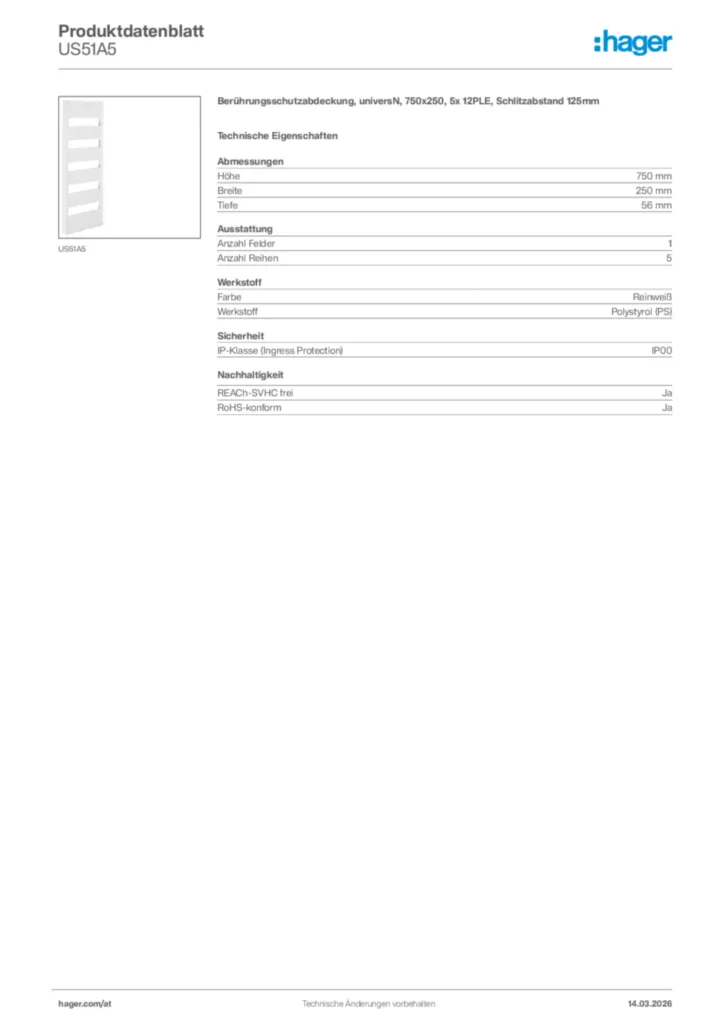 Bild Hager Produktdatenblatt US51A5 | Hager Deutschland
