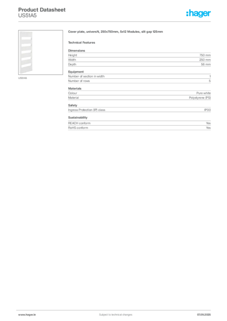 Image Hager Product data sheet US51A5  | Hager
