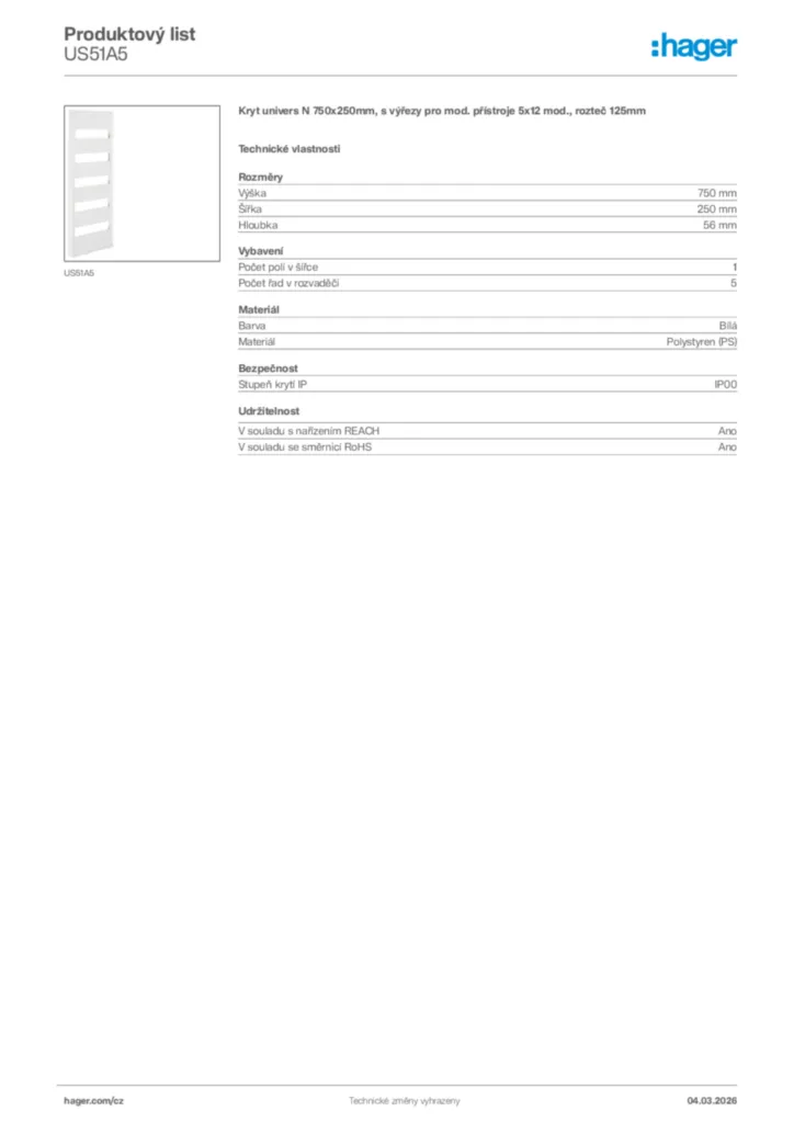 Obrázek Hager Product data sheet US51A5 | Hager