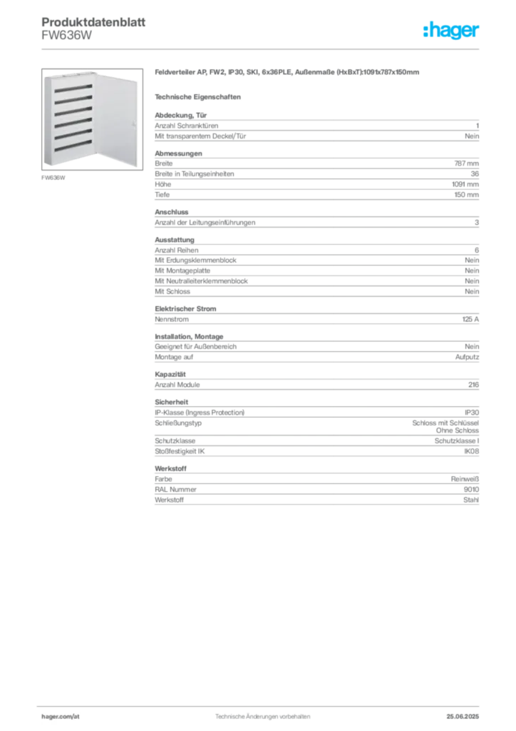 Bild Hager Produktdatenblatt FW636W | Hager Deutschland