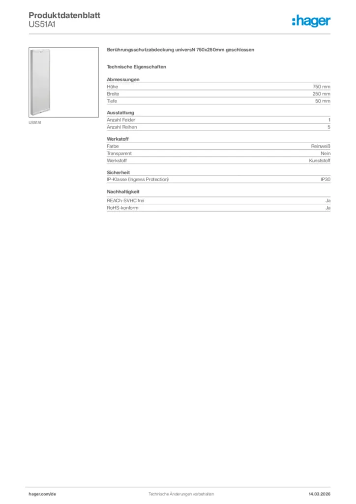 Bild Hager Produktdatenblatt US51A1 | Hager Deutschland