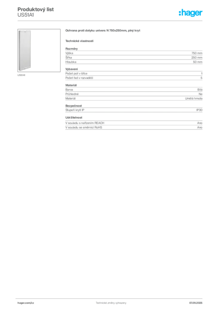 Obrázek Hager Produktový list US51A1 | Hager