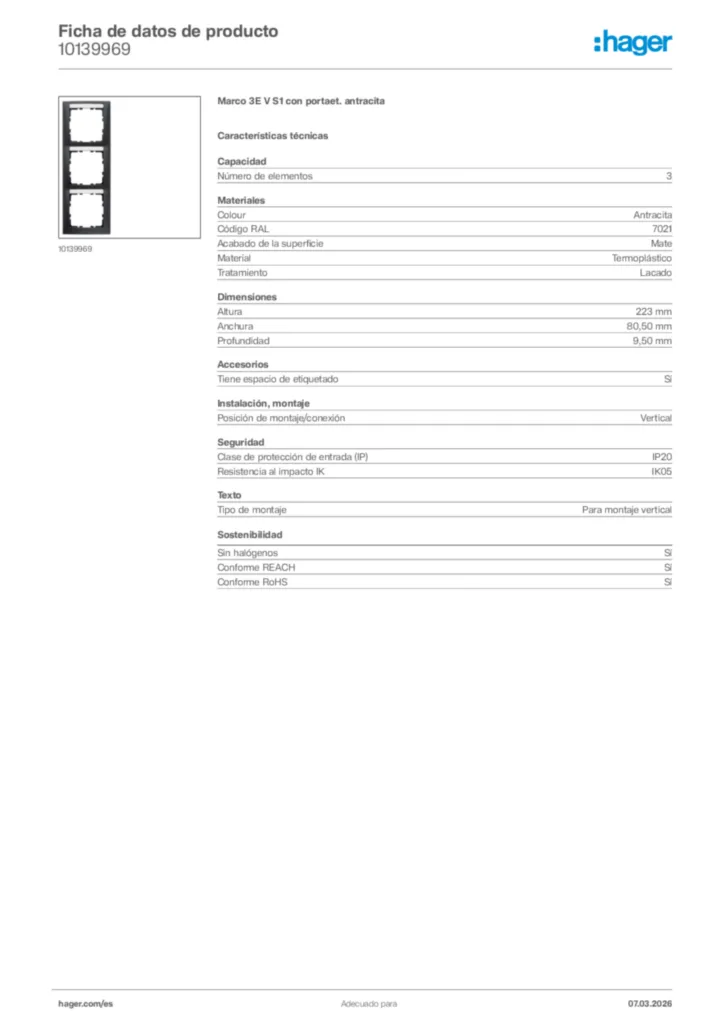 Imagen Hager Ficha de datos de producto 10139969 | Hager España