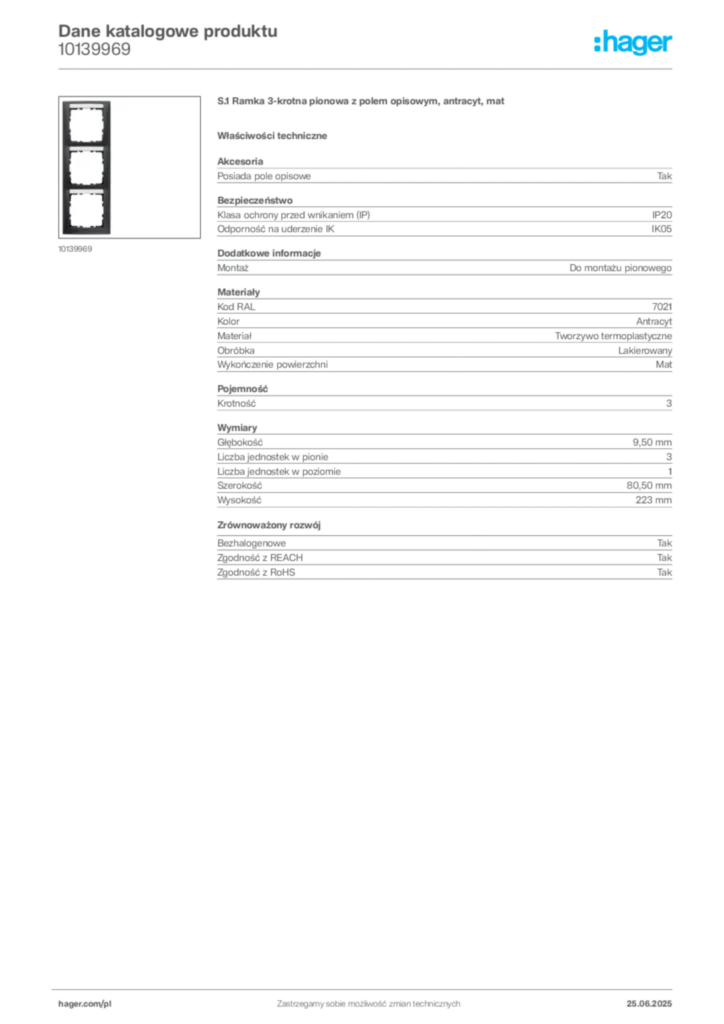 Zdjęcie Hager Karta katalogowa 10139969 | Hager Polska