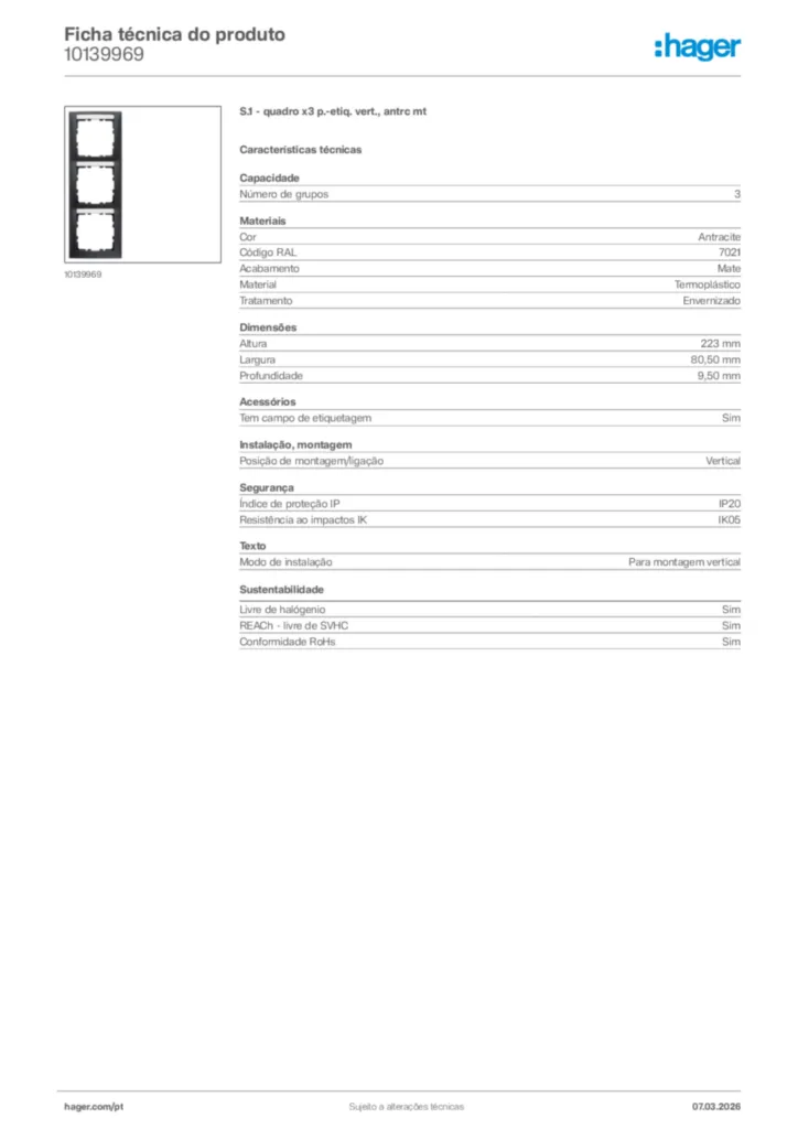 Imagem Hager Ficha técnica do produto 10139969 | Hager Portugal