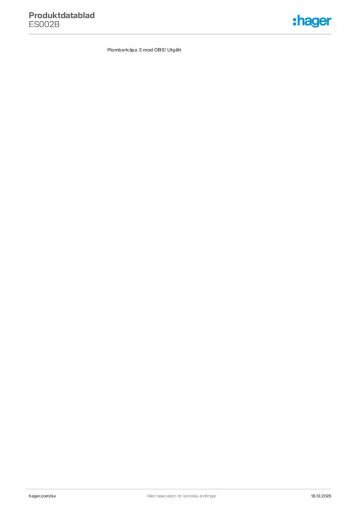 Bild Hager Produktdatablad ES002B | Hager Sverige