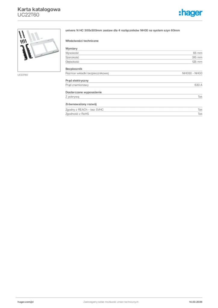 Zdjęcie Hager Karta katalogowa UC22T60 | Hager Polska