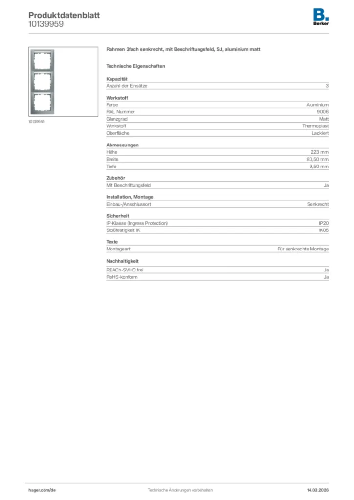 Bild Berker Produktdatenblatt 10139959 | Hager Deutschland