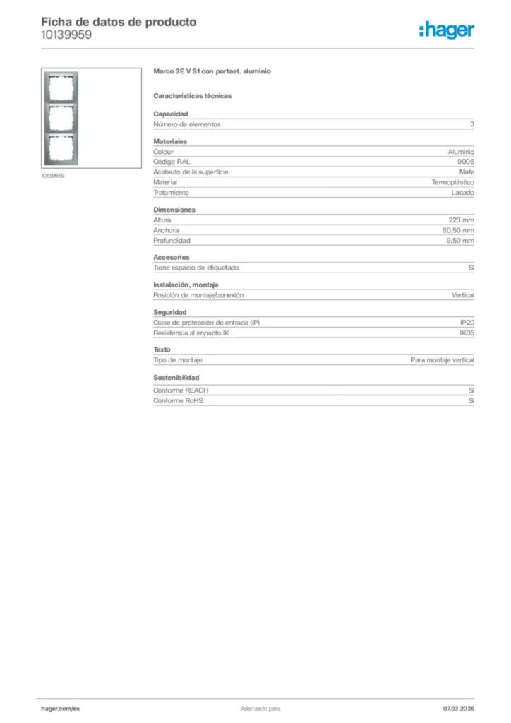 Imagen Hager Ficha de datos de producto 10139959 | Hager España