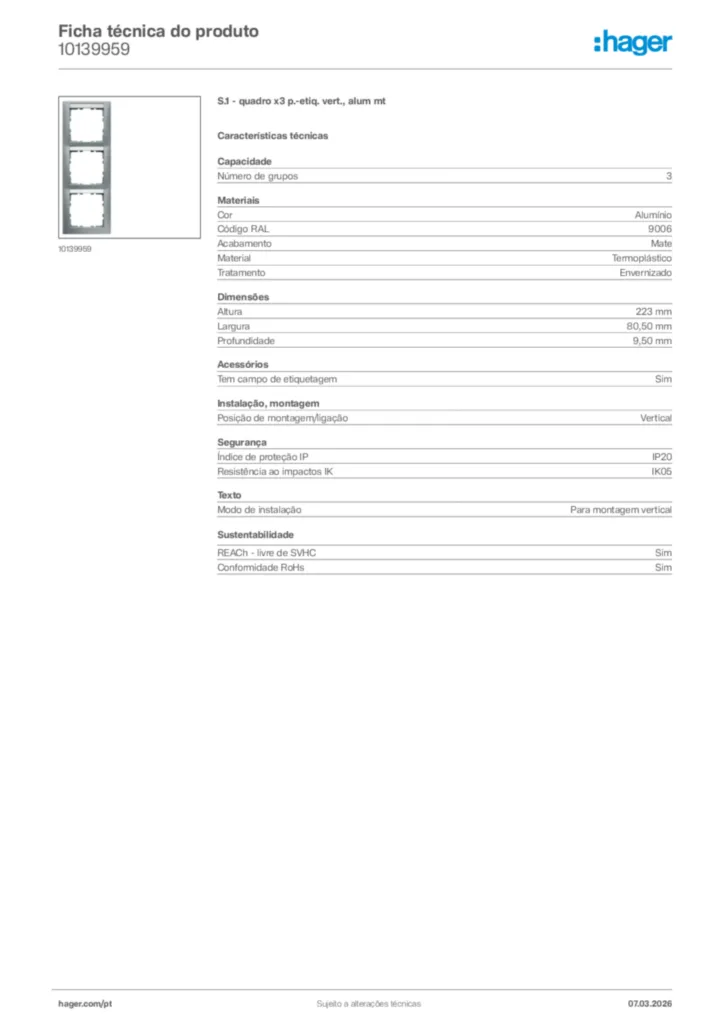 Imagem Hager Ficha técnica do produto 10139959 | Hager Portugal