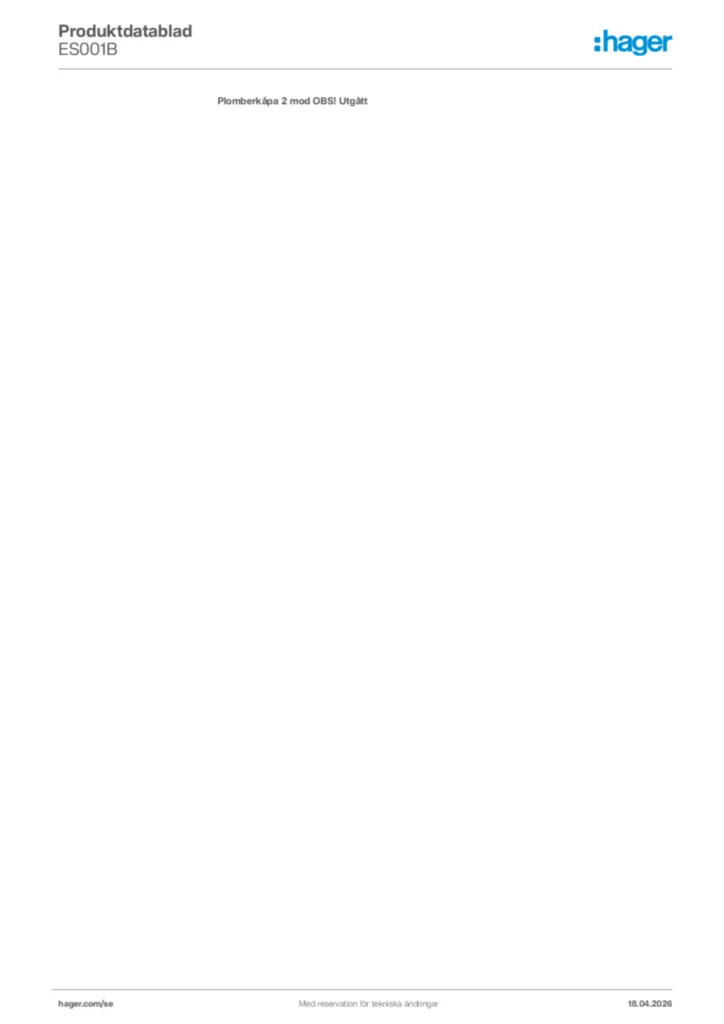 Bild Hager Produktdatablad ES001B | Hager Sverige
