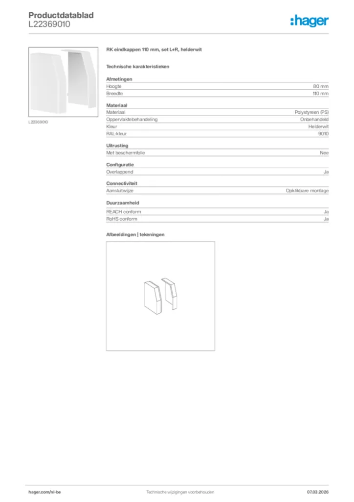Afbeelding Hager Productdatablad L22369010 | Hager Belgium