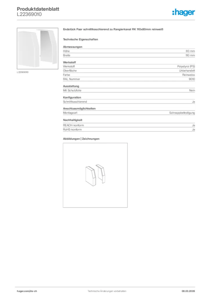 Bild Hager Produktdatenblatt L22369010 | Hager Schweiz