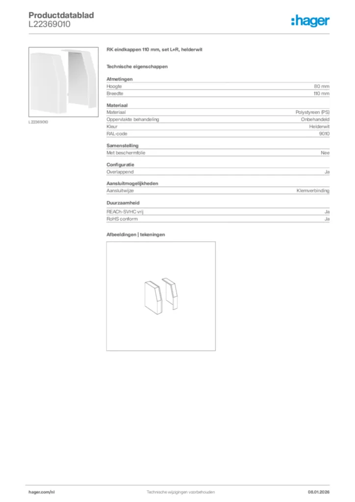 Afbeelding Hager Productdatablad L22369010 | Hager Nederland