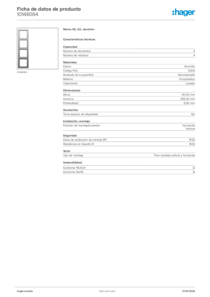 Imagen Hager Ficha de datos de producto 10146084 | Hager España
