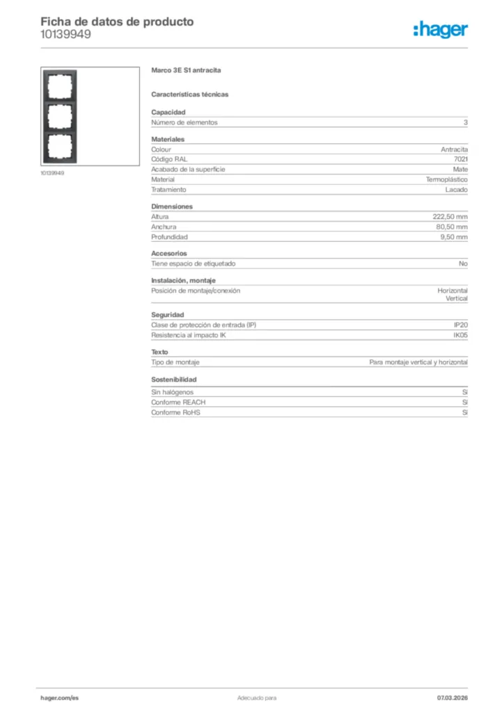 Imagen Hager Ficha de datos de producto 10139949 | Hager España