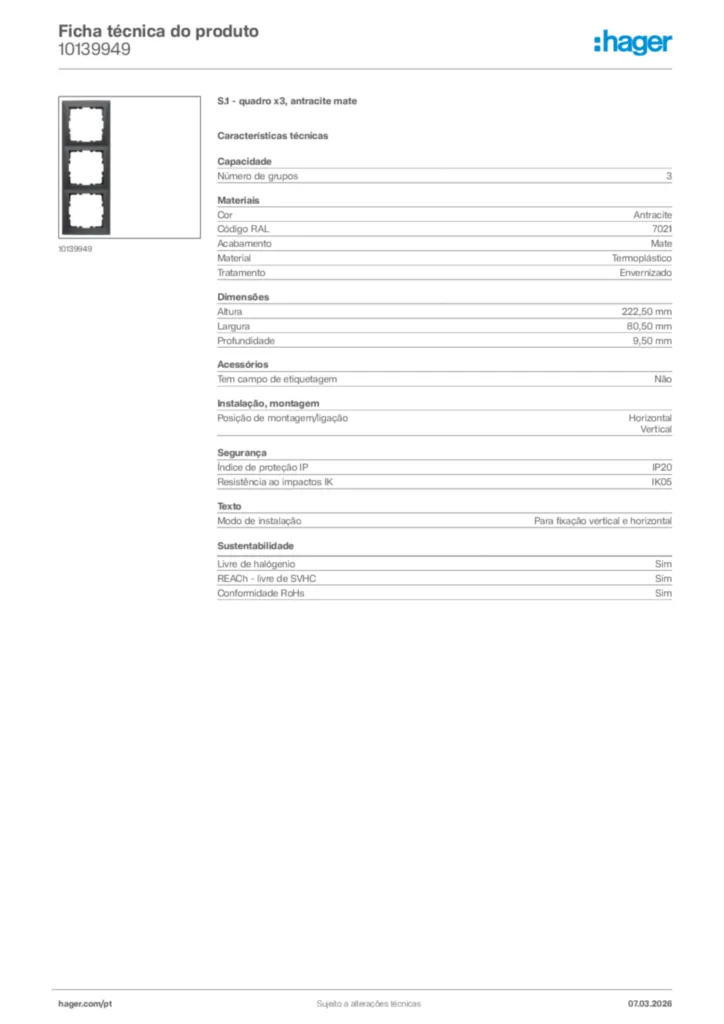 Imagem Hager Ficha técnica do produto 10139949 | Hager Portugal