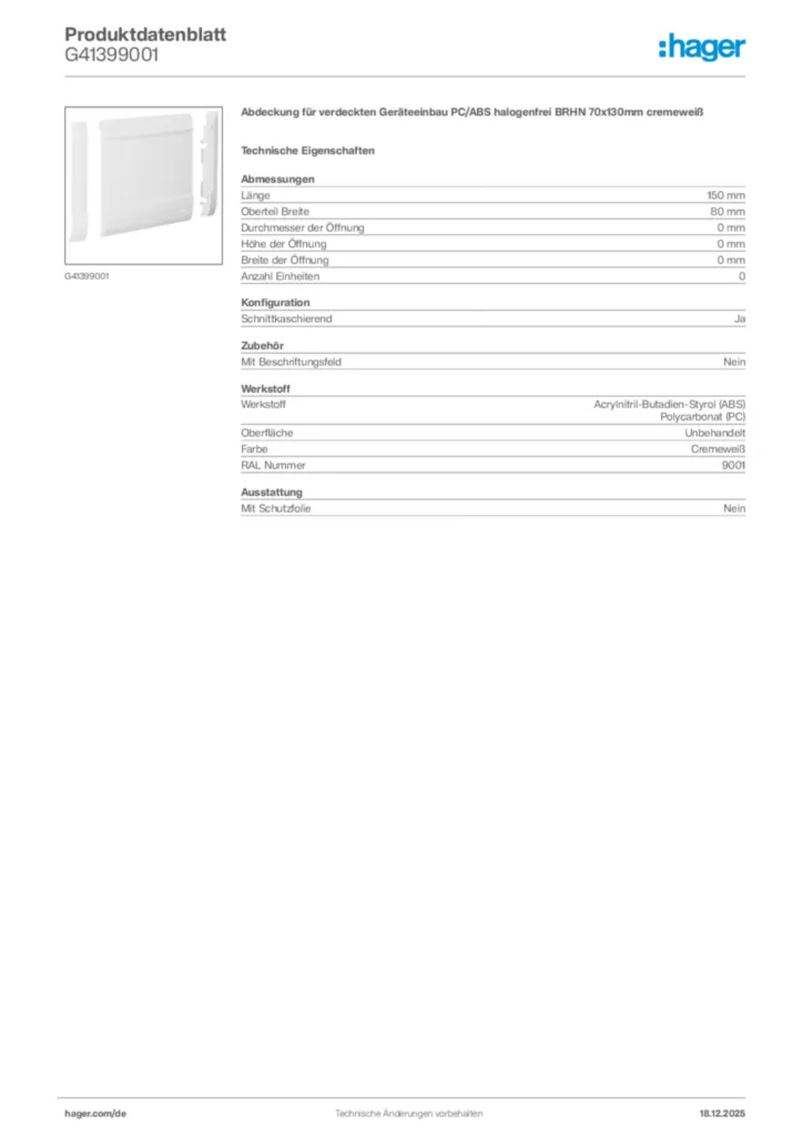 Bild Hager Produktdatenblatt G41399001 | Hager Deutschland