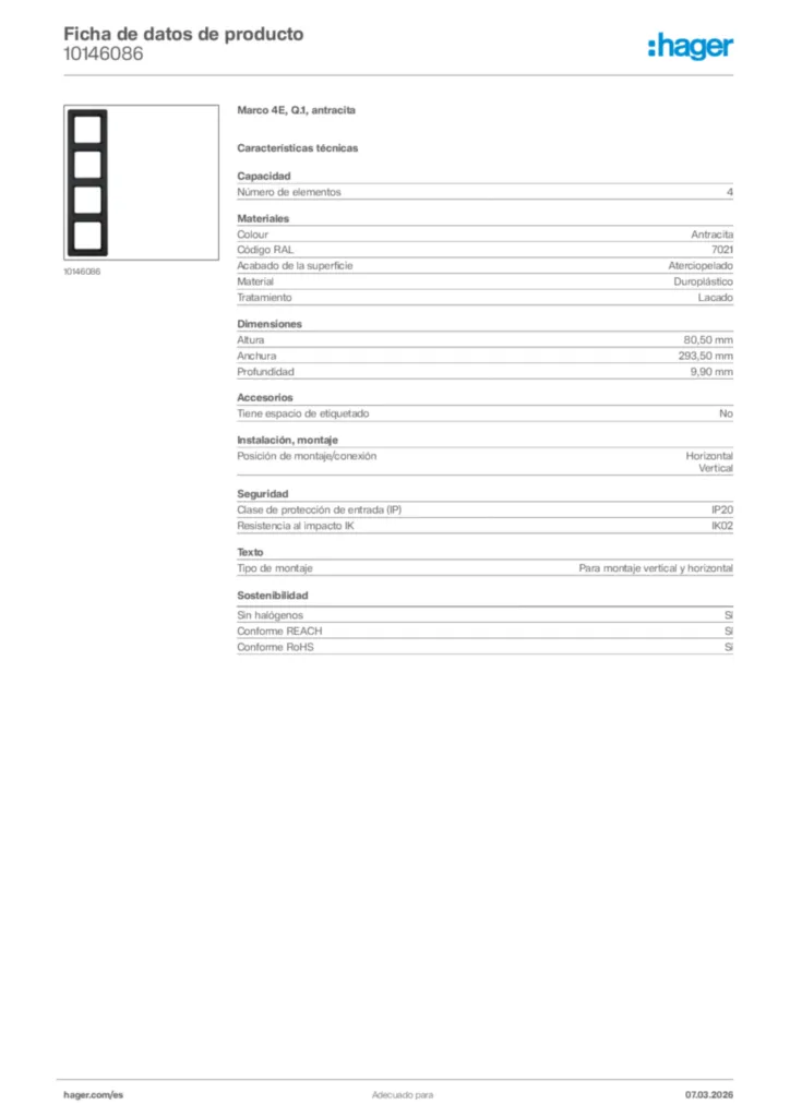 Imagen Hager Ficha de datos de producto 10146086 | Hager España