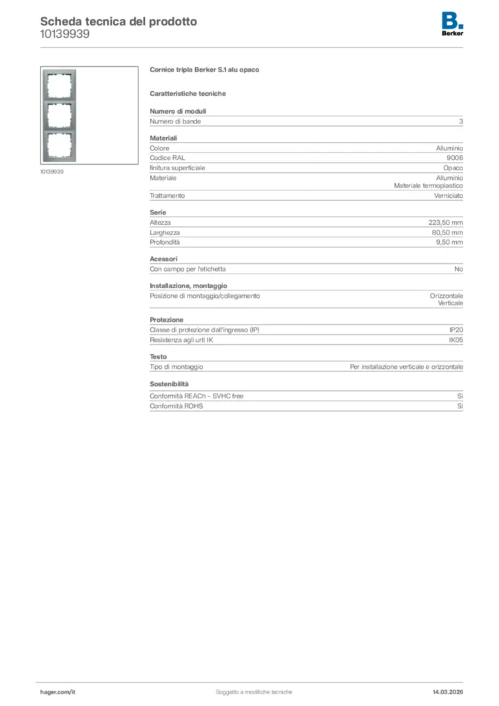 Immagine Berker Scheda tecnica del prodotto 10139939 | Hager Italia