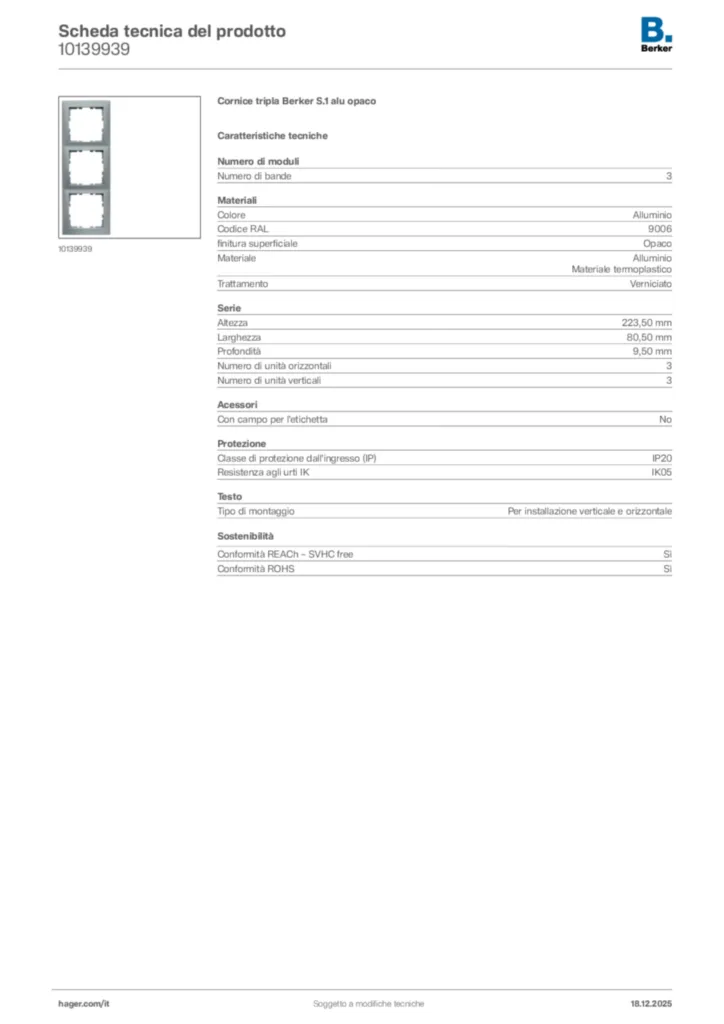 Immagine Berker Scheda tecnica del prodotto 10139939 | Hager Italia