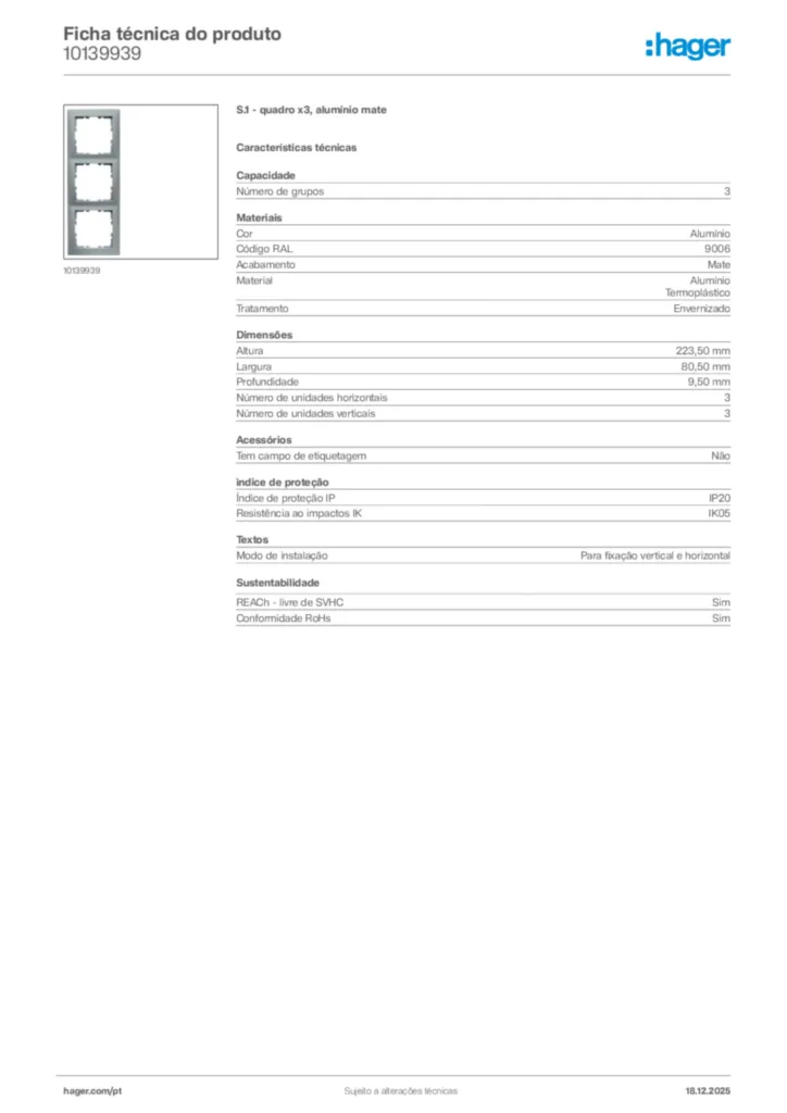 Imagem Hager Ficha técnica do produto 10139939 | Hager Portugal