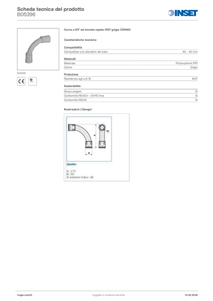 Immagine Inset Scheda tecnica del prodotto B05396 | Hager Italia