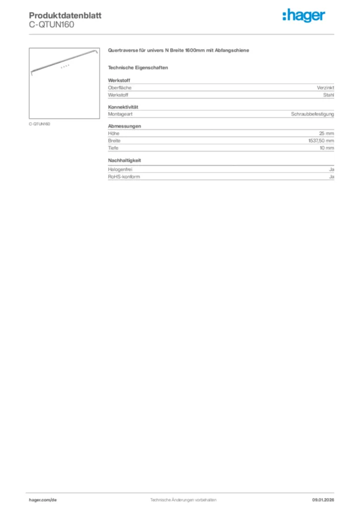 Bild Hager Produktdatenblatt C-QTUN160 | Hager Deutschland