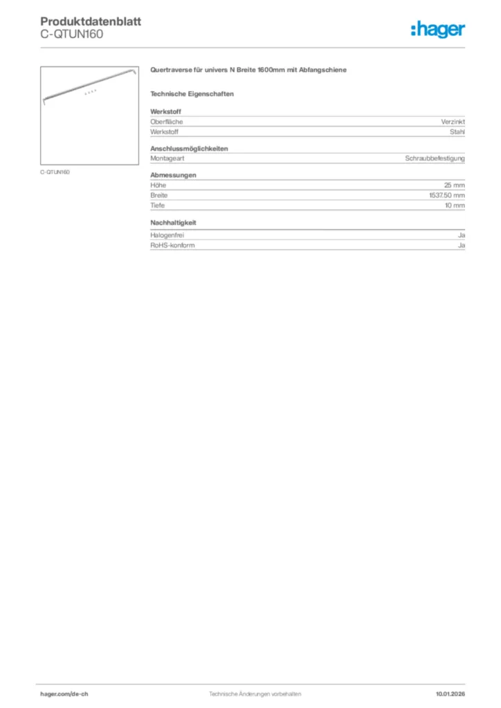 Bild Hager Produktdatenblatt C-QTUN160 | Hager Schweiz