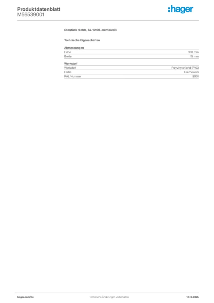 Bild Hager Produktdatenblatt M56539001 | Hager Deutschland