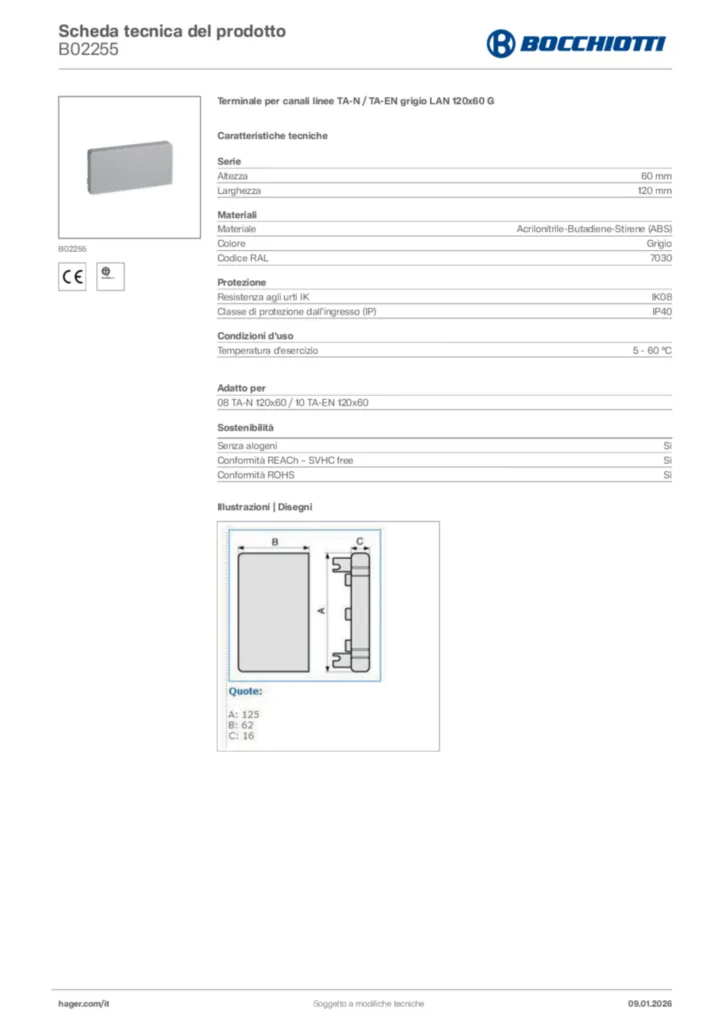 Immagine Bocchiotti Scheda tecnica del prodotto B02255 | Hager Italia