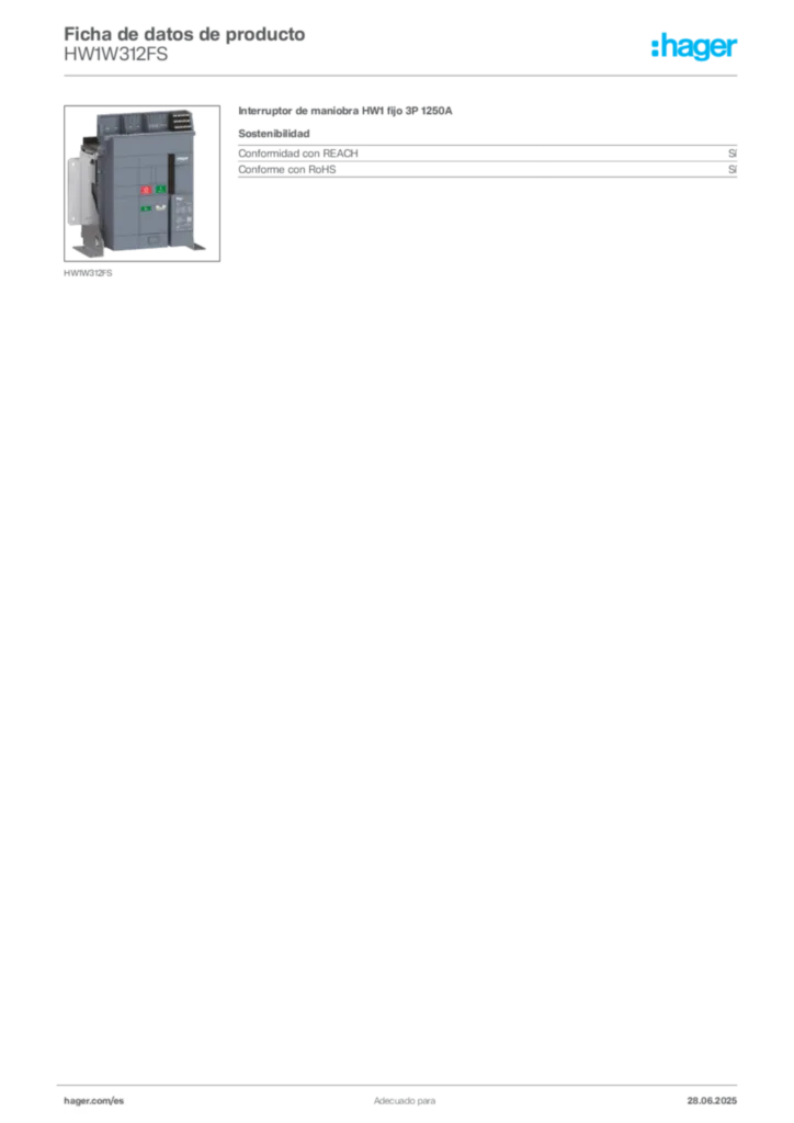 Imagen Hager Ficha de datos de producto HW1W312FS | Hager España