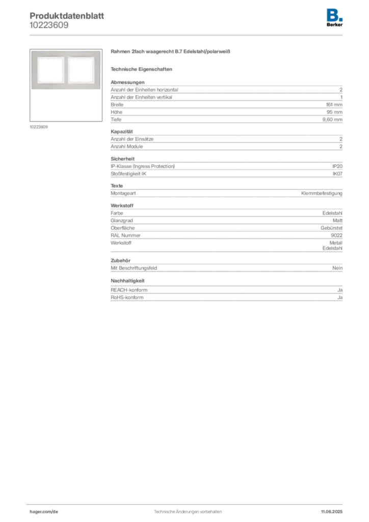 Bild Berker Produktdatenblatt 10223609 | Hager Deutschland