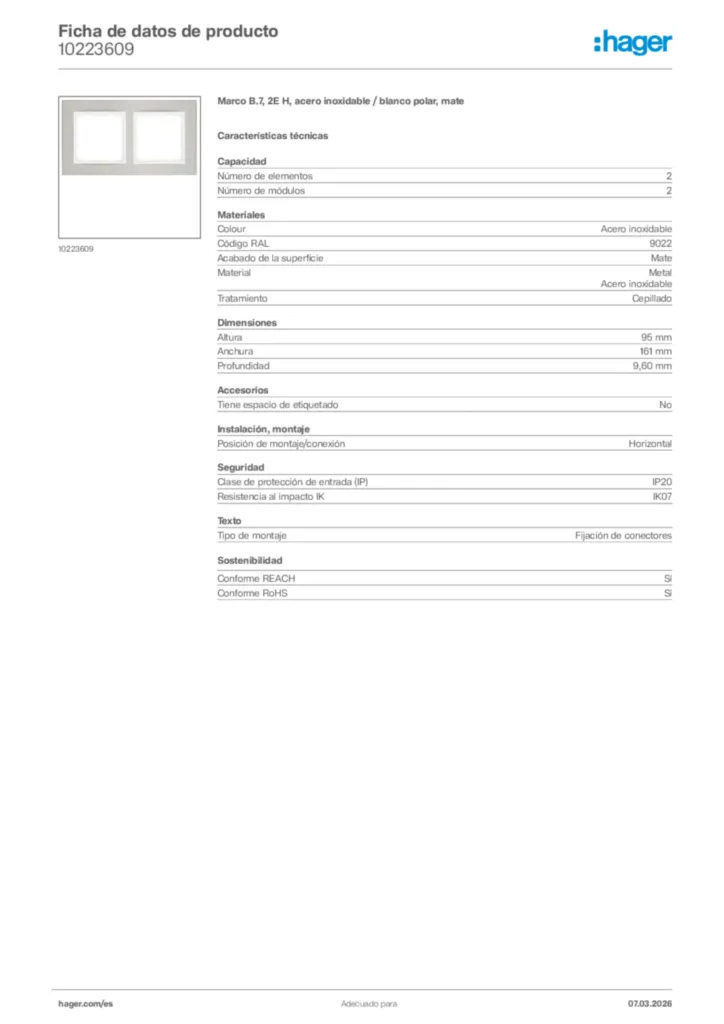 Imagen Hager Ficha de datos de producto 10223609 | Hager España