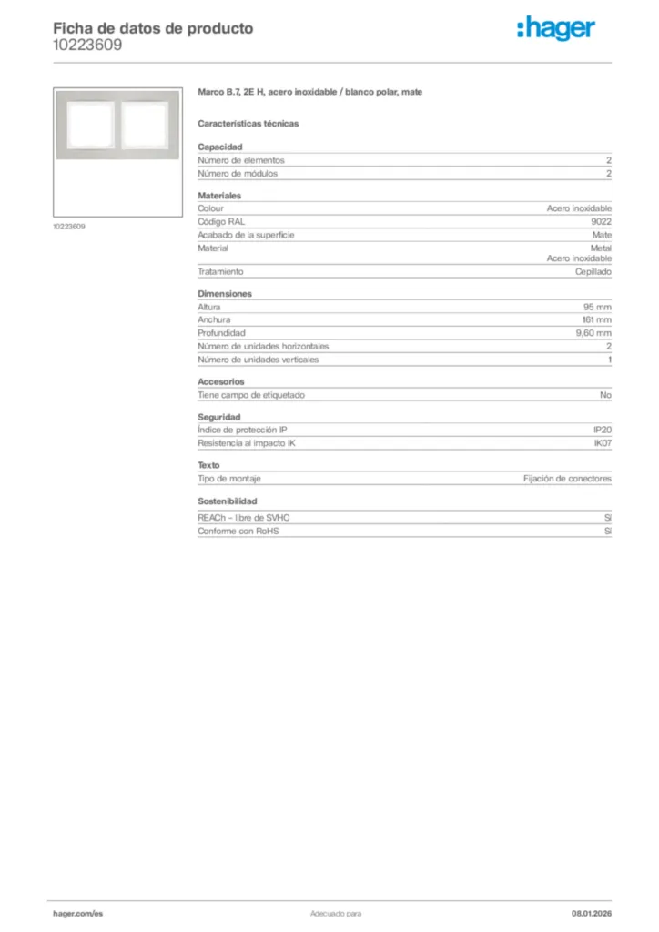Imagen Hager Ficha de datos de producto 10223609 | Hager España
