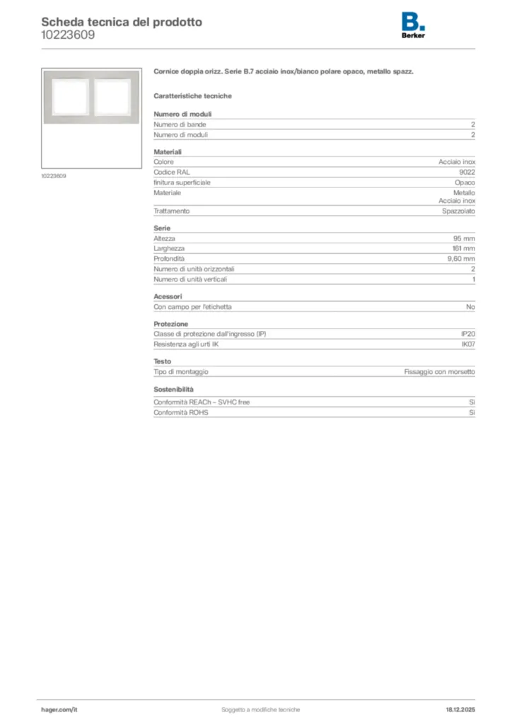 Immagine Berker Scheda tecnica del prodotto 10223609 | Hager Italia
