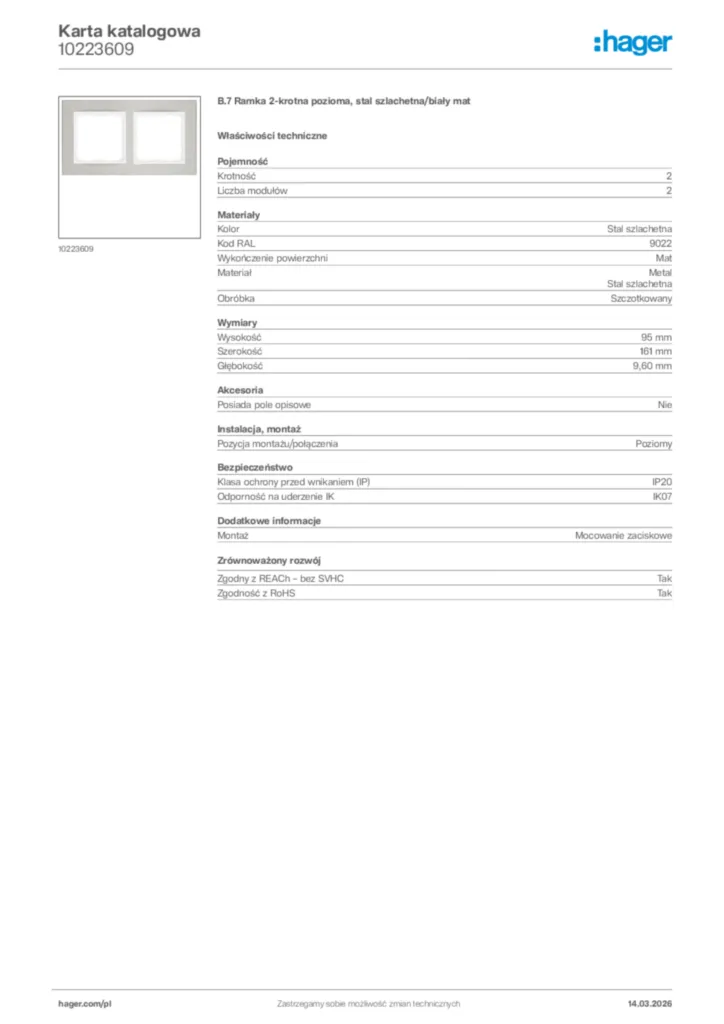 Zdjęcie Hager Karta katalogowa 10223609 | Hager Polska