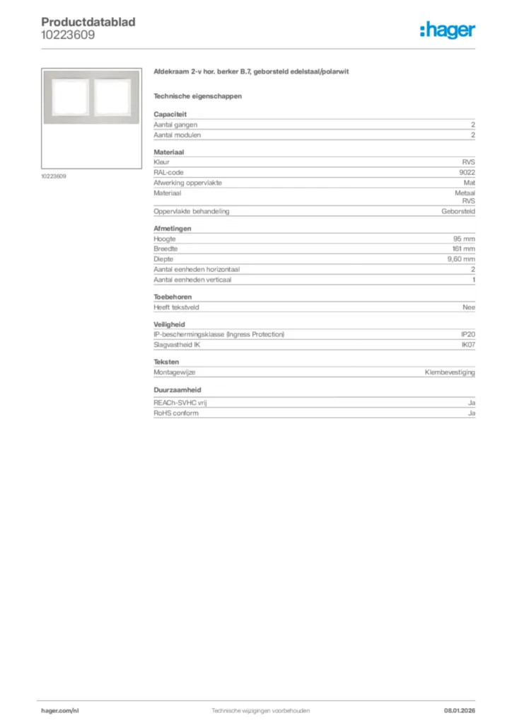 Afbeelding Hager Productdatablad 10223609 | Hager Nederland
