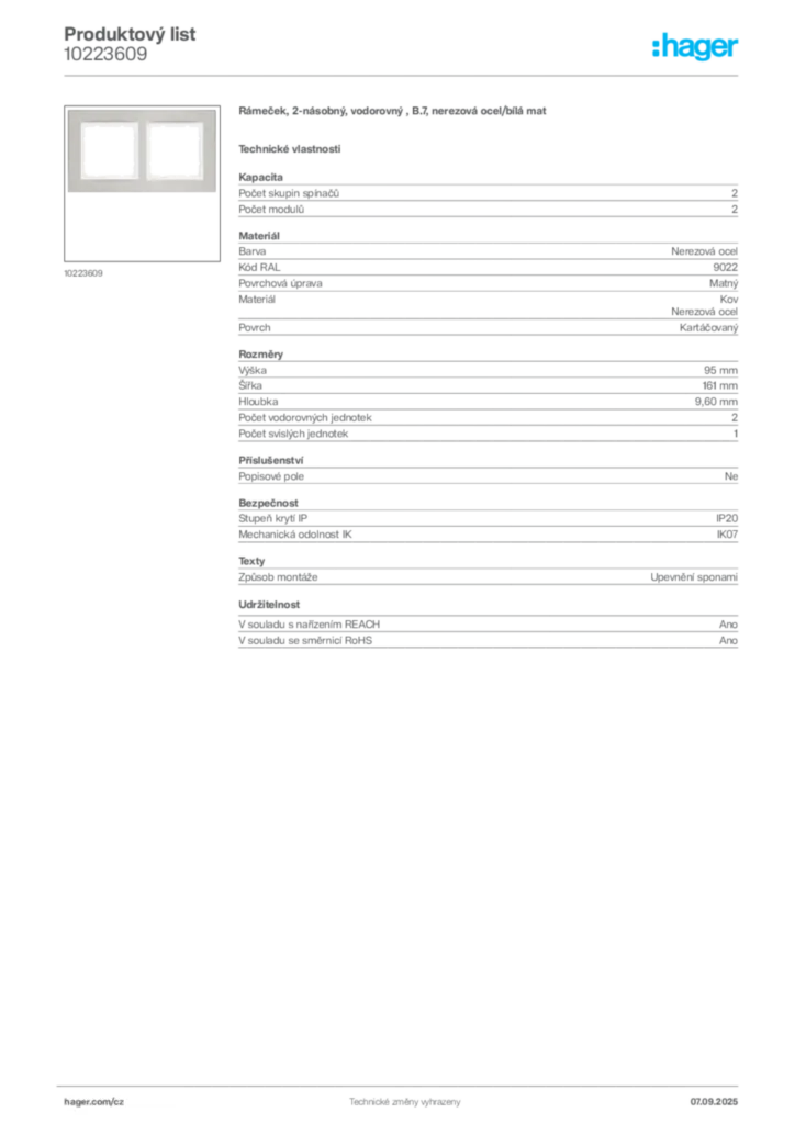 Obrázek Hager Produktový list 10223609 | Hager