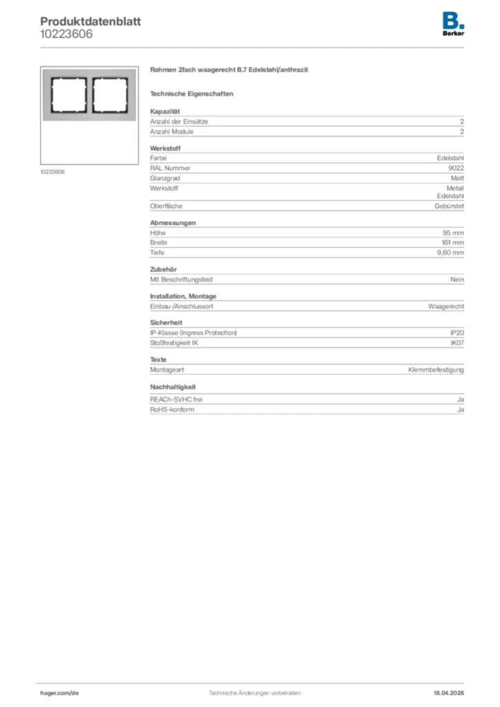 Bild Berker Produktdatenblatt 10223606 | Hager Deutschland