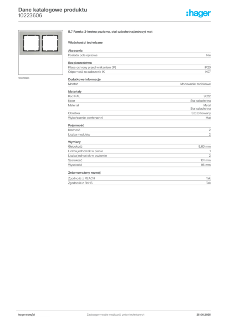 Zdjęcie Hager Karta katalogowa 10223606 | Hager Polska