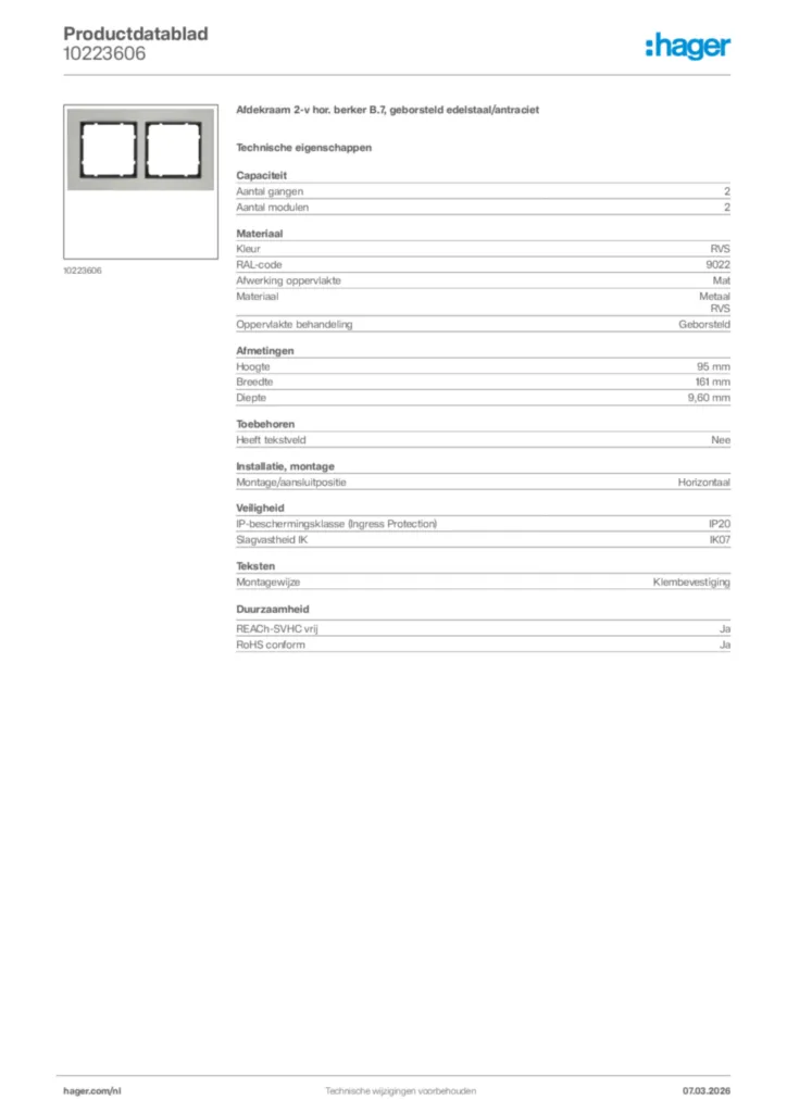 Afbeelding Hager Productdatablad 10223606 | Hager Nederland