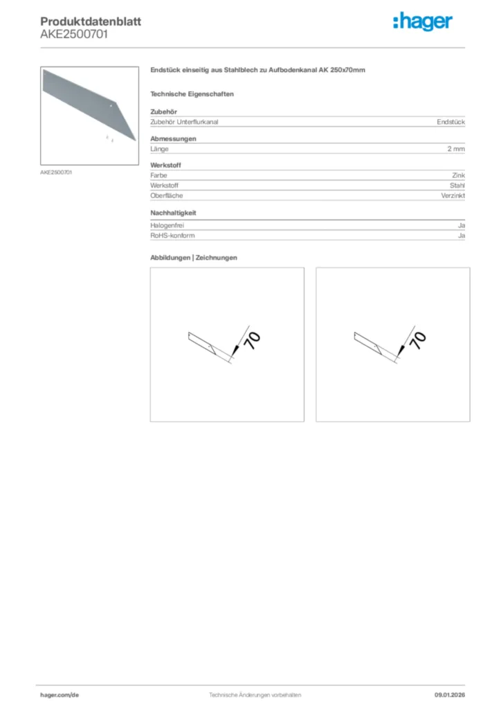Bild Hager Produktdatenblatt AKE2500701 | Hager Deutschland