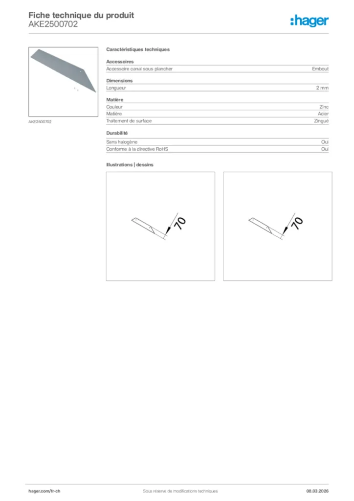 Image Hager Fiche technique du produit AKE2500702 | Hager Suisse